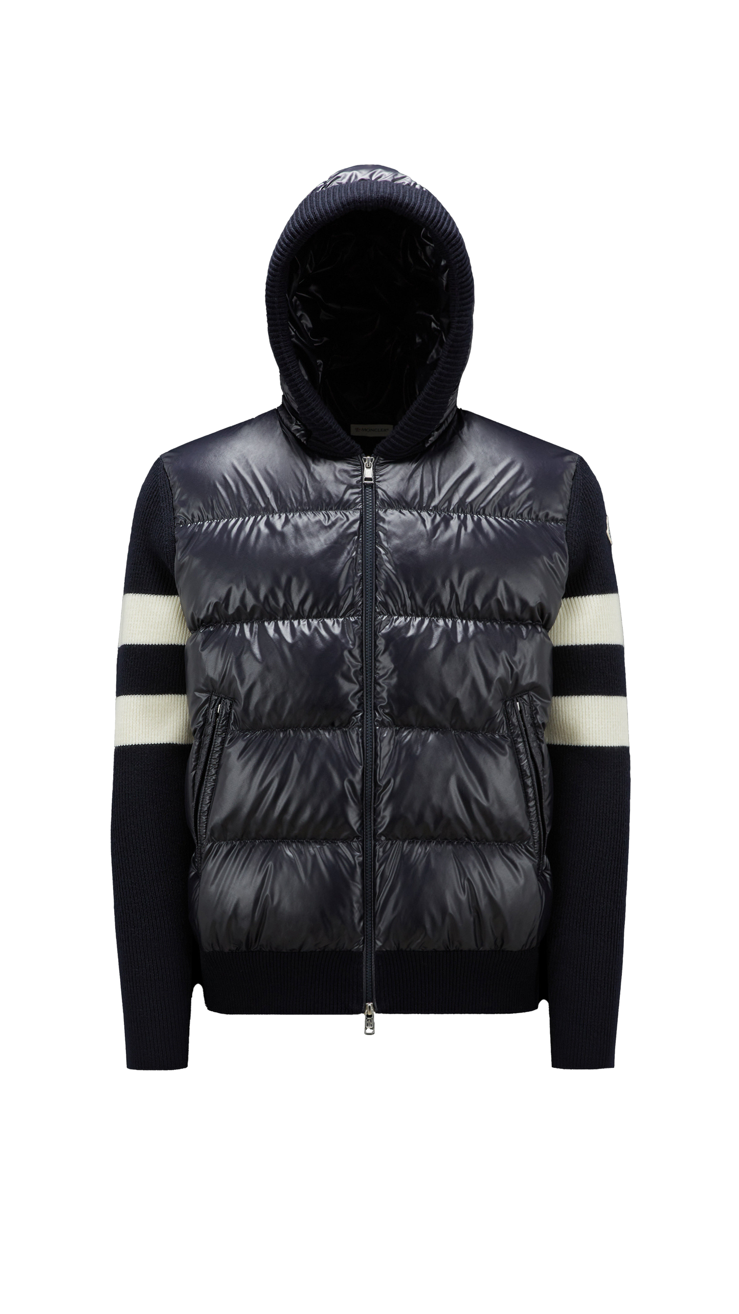 Padded Wool Cardigan with Arm Bands - Night Blue/White