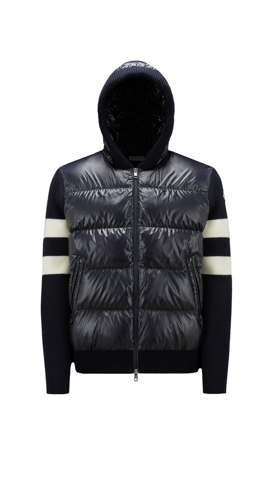 Padded Wool Cardigan with Arm Bands - Night Blue/White