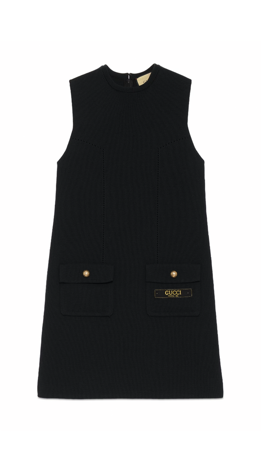 Fine Wool Sleeveless Dress - Black