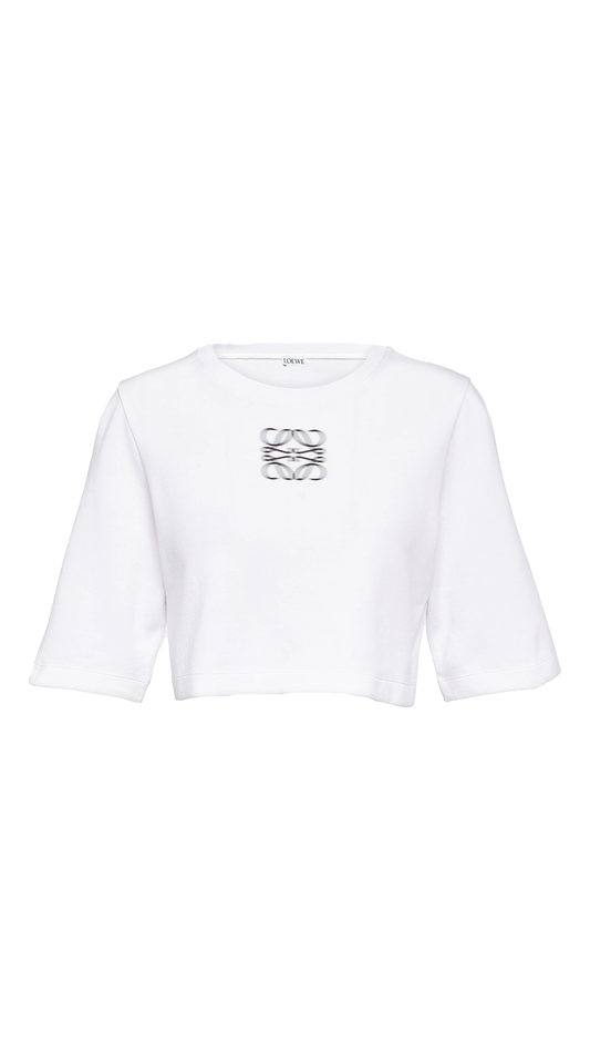 Cropped Oversized T-shirt with Motion Logo - White
