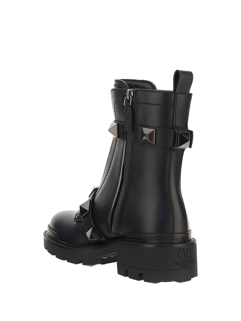 Roman Stud Combat Boot With Tonal Studs 40mm - Black