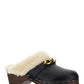 Le Maillon Clogs in Smooth Leather and Shearling - Noir