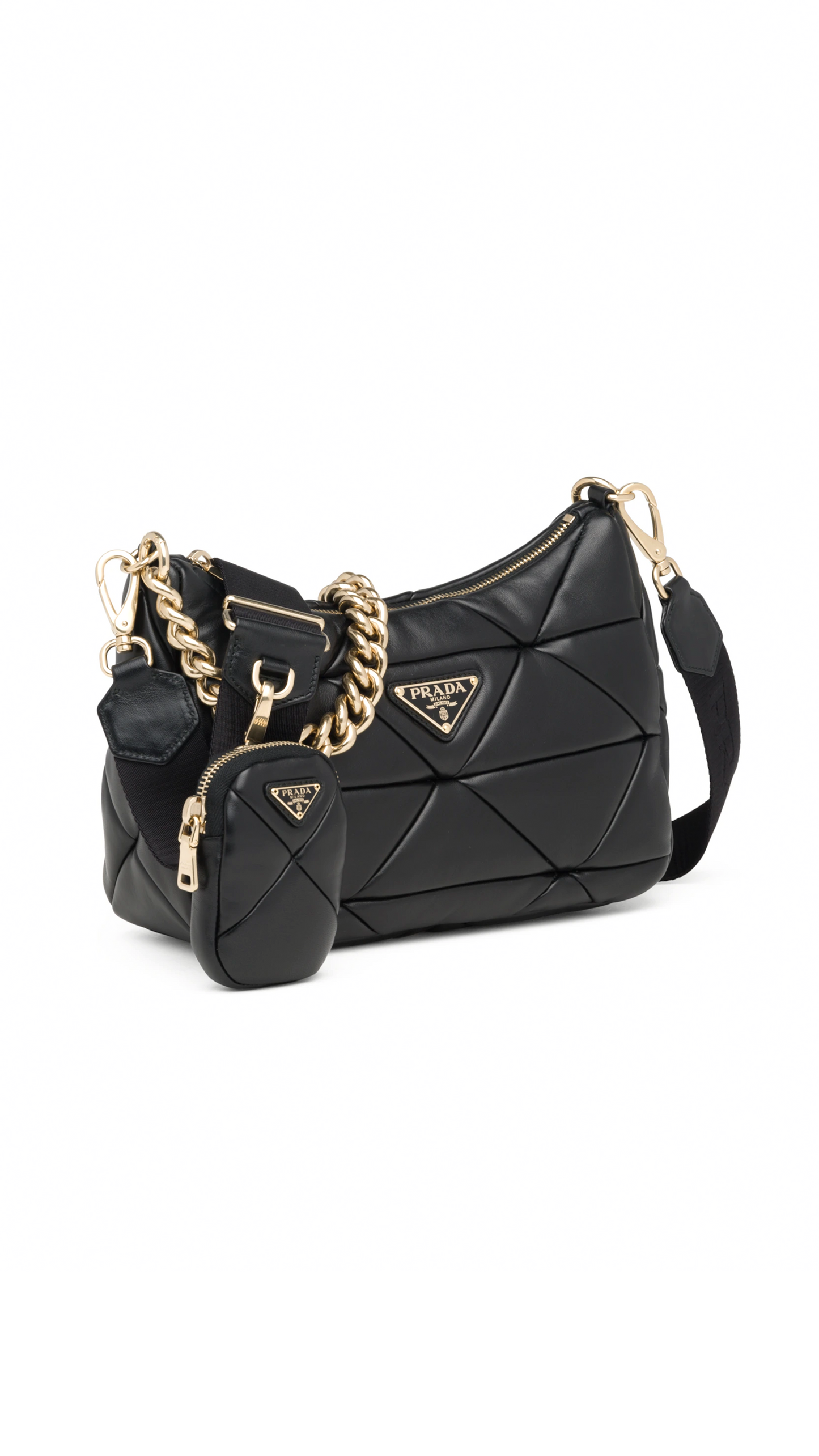 Prada System Nappa Patchwork Shoulder Bag - Black
