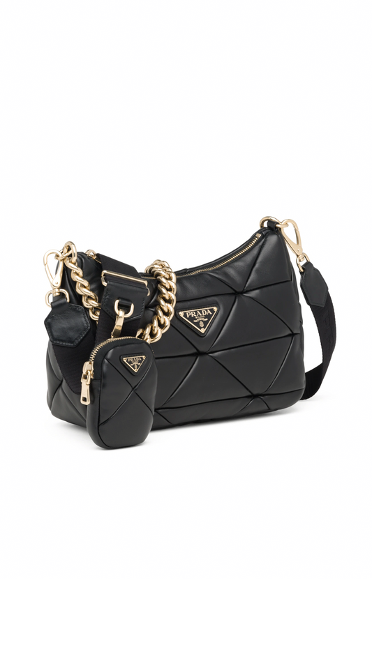 Prada System Nappa Patchwork Shoulder Bag - Black