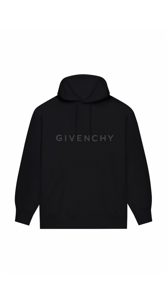 Reflective Logo Slim Fit Hoodie in Cotton - Black