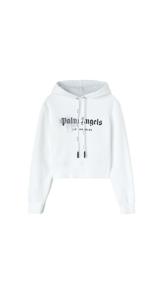 Rhinestone Sprayed Logo Hoodie - White