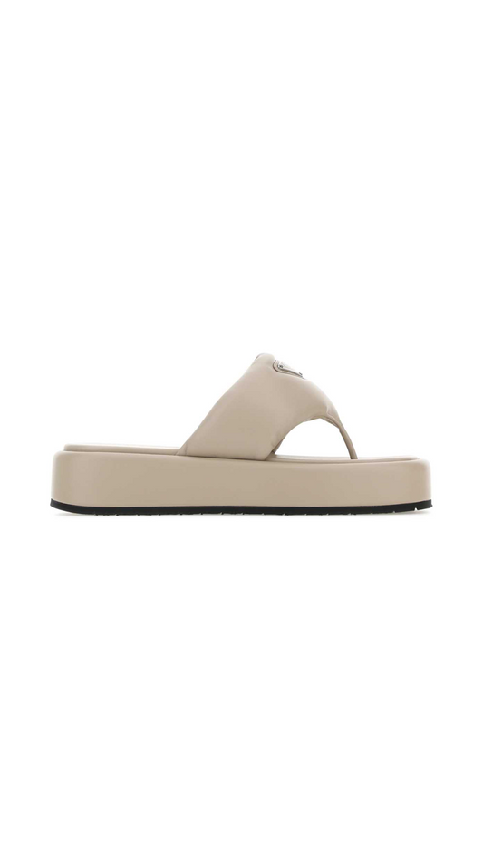 Nappa Leather Wedge Thong - Desert Beige