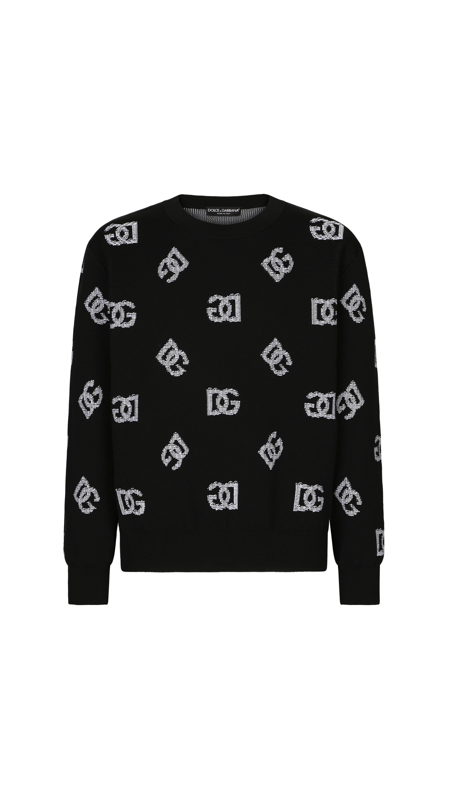 Round-neck Technical Jacquard Sweater with DG Detailing - Black/White
