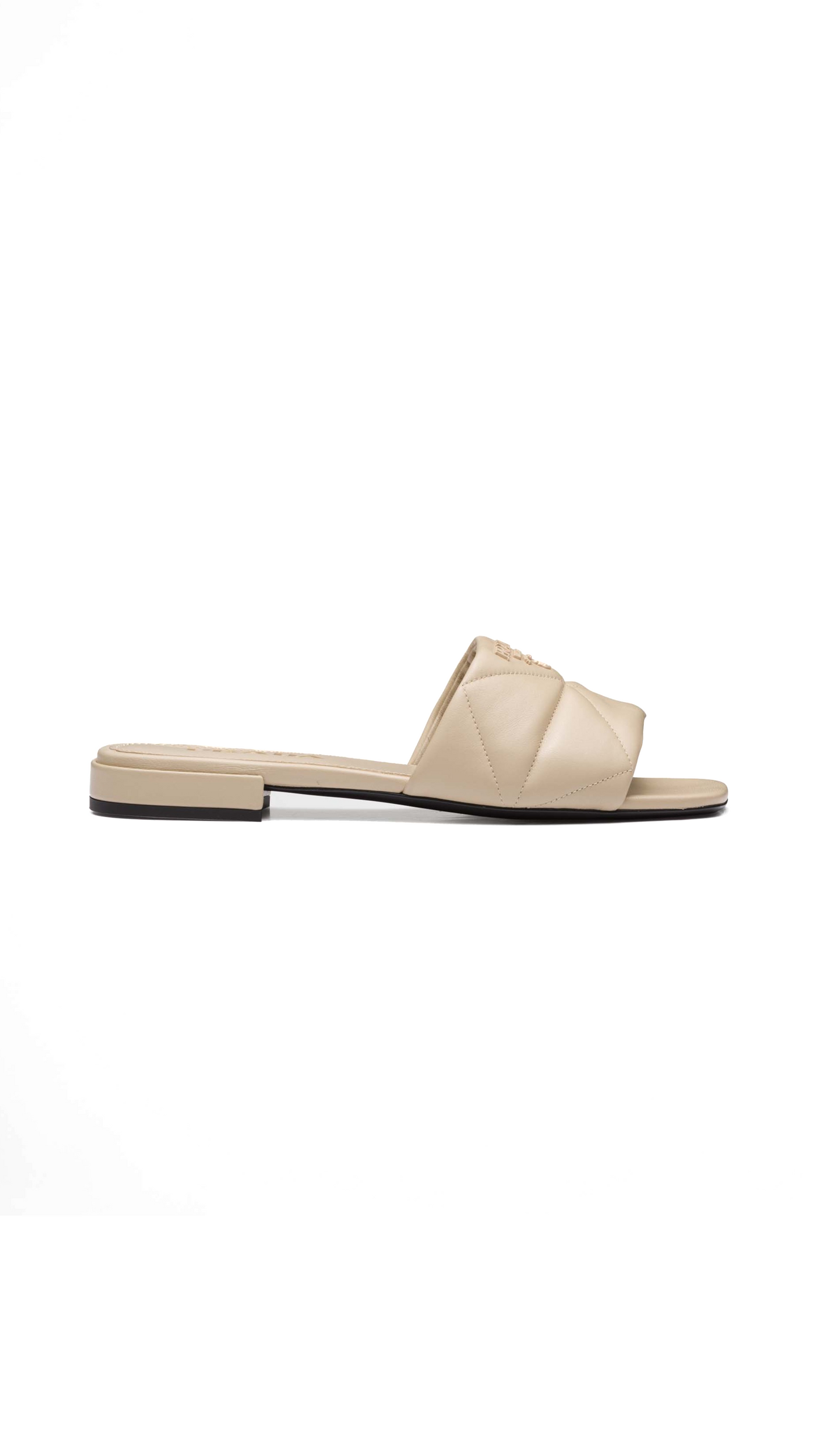 Quilted Nappa Leather Slides - Beige