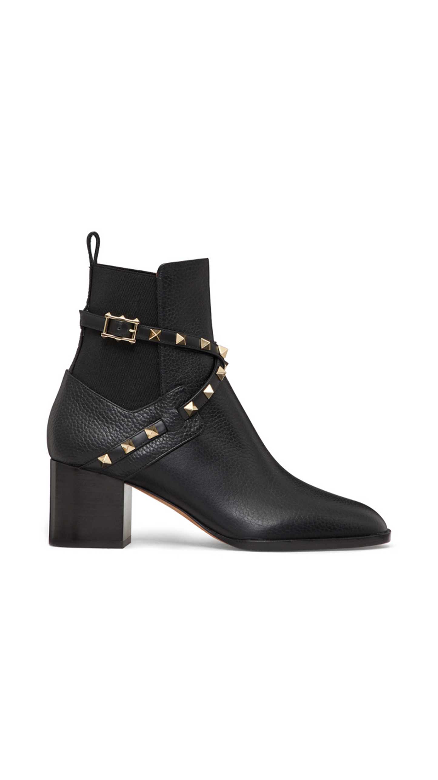 Rockstud Grainy Calfskin Ankle Boots 60mm - Black