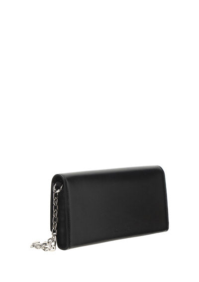 4g Wallet in Box Leather With Chain - Black.