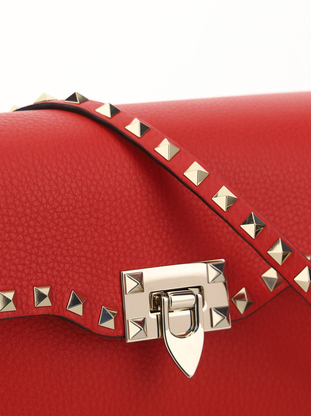 Small Rockstud Grainy Calfskin Crossbody Bag - Red