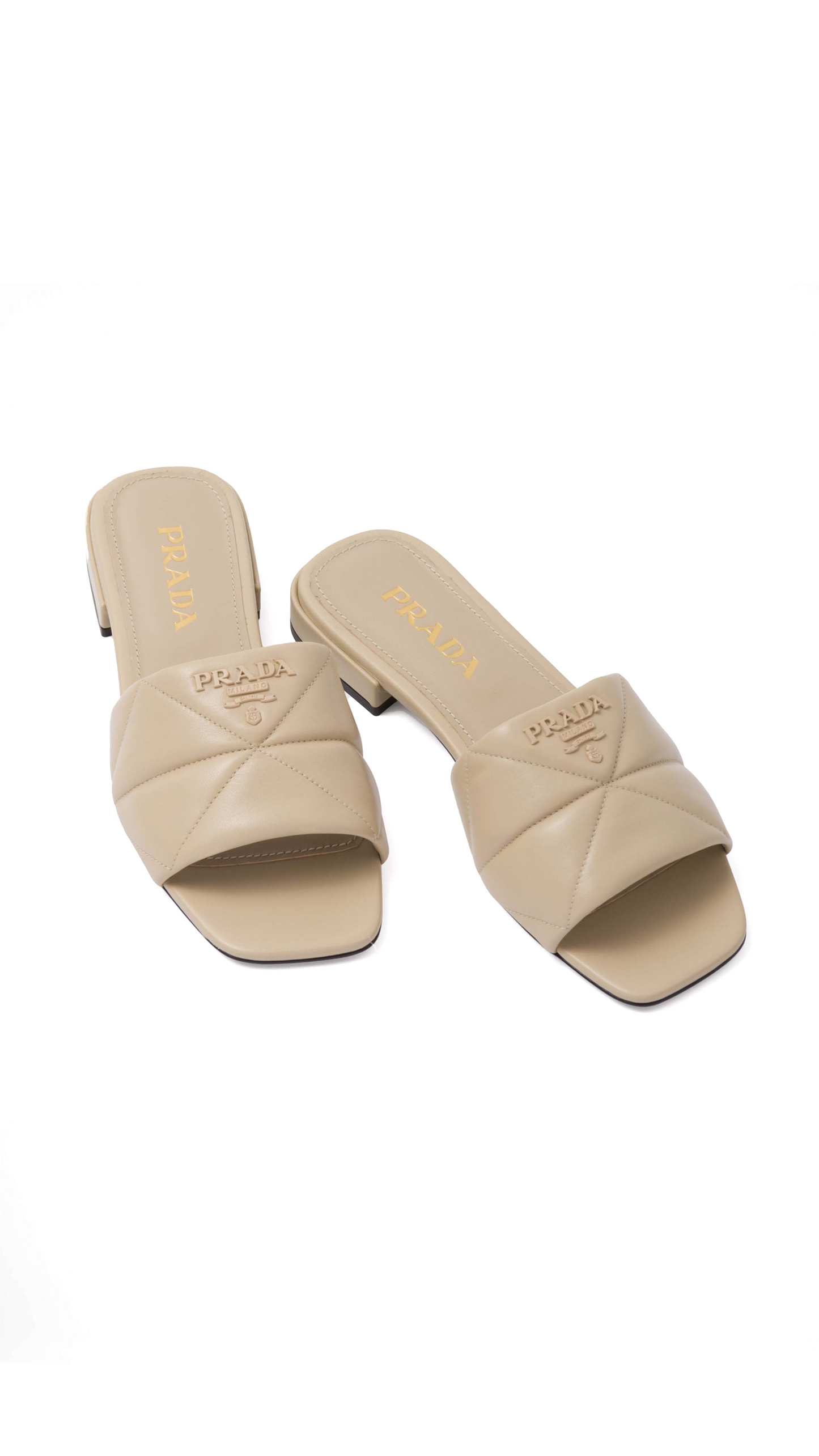 Quilted Nappa Leather Slides - Beige