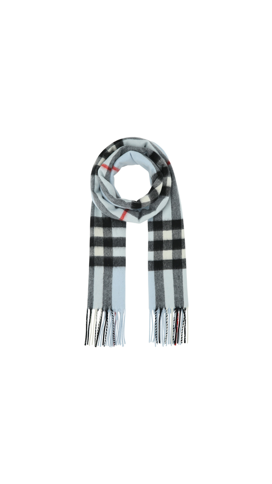 The Classic Check Cashmere Scarf - Light Blue