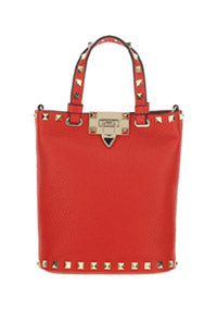 Rockstud Grainy Calfskin Small Tote - Red