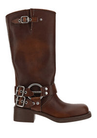 Buckled Knee-high Boots - Brown
