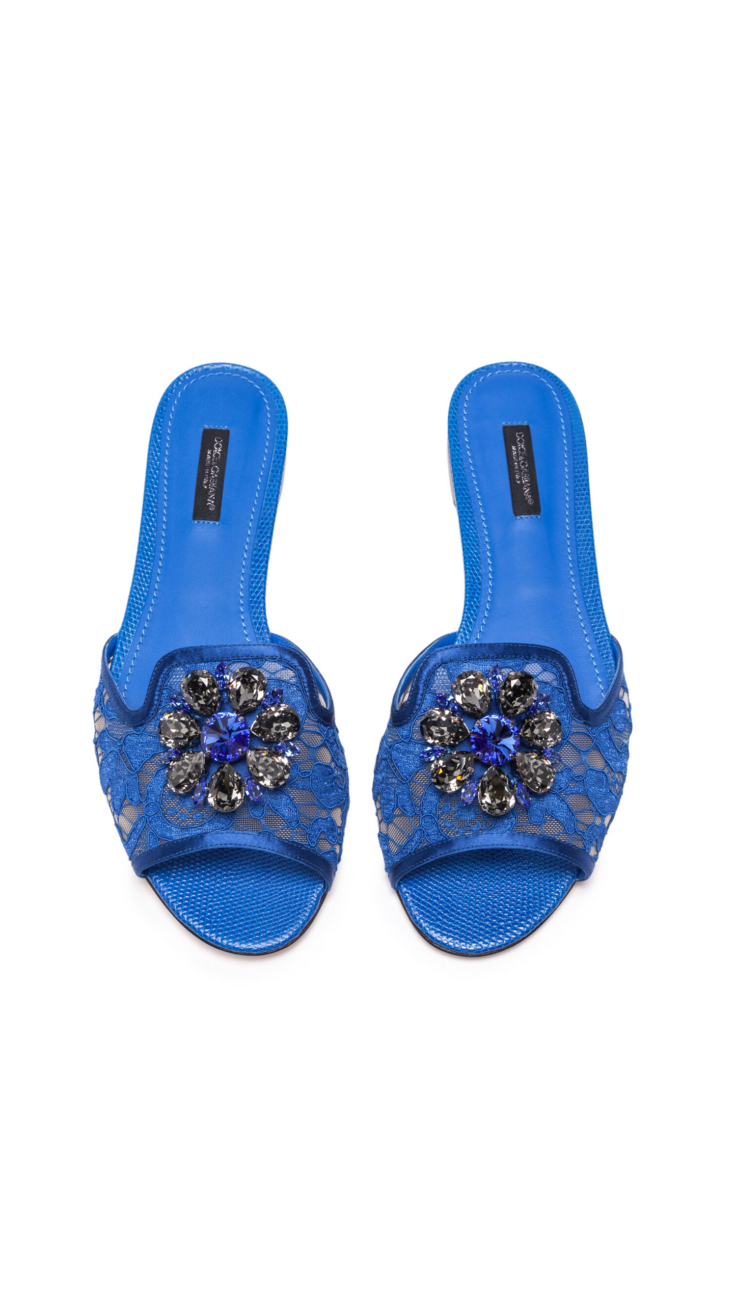 Slippers in Lace with Crystals - Blue
