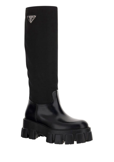 Brushed Leather and Re-Nylon Boots - Black