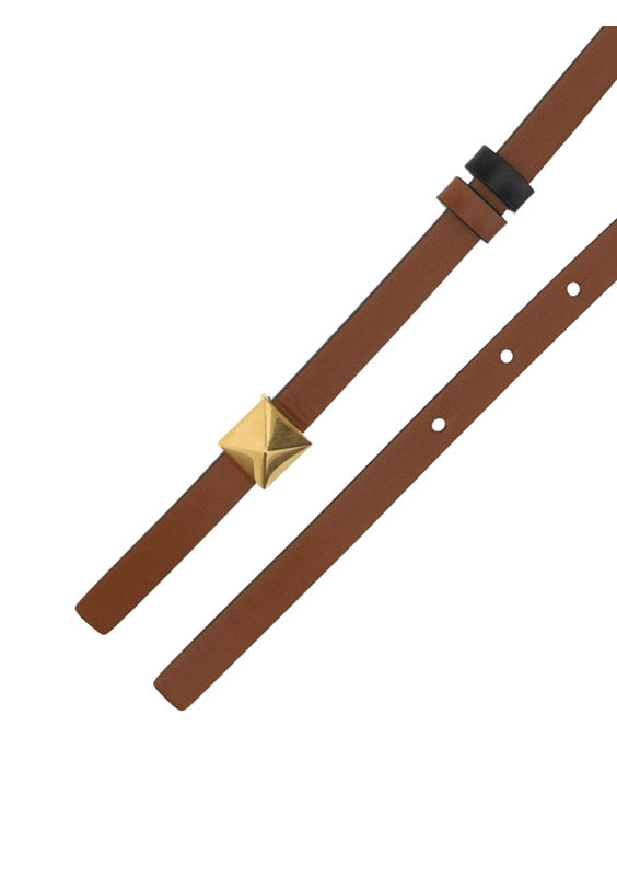 Reversible ONE STUD Belt in Glossy Calfskin - Brown / Black