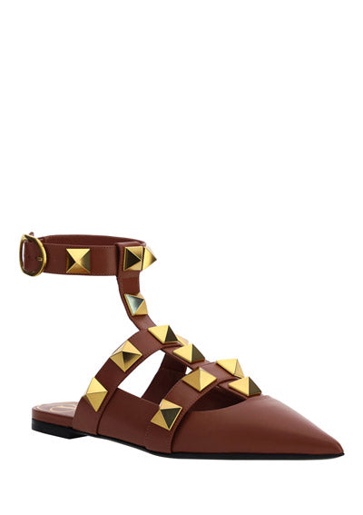 Roman Stud Ballet in Calfskin - Tan