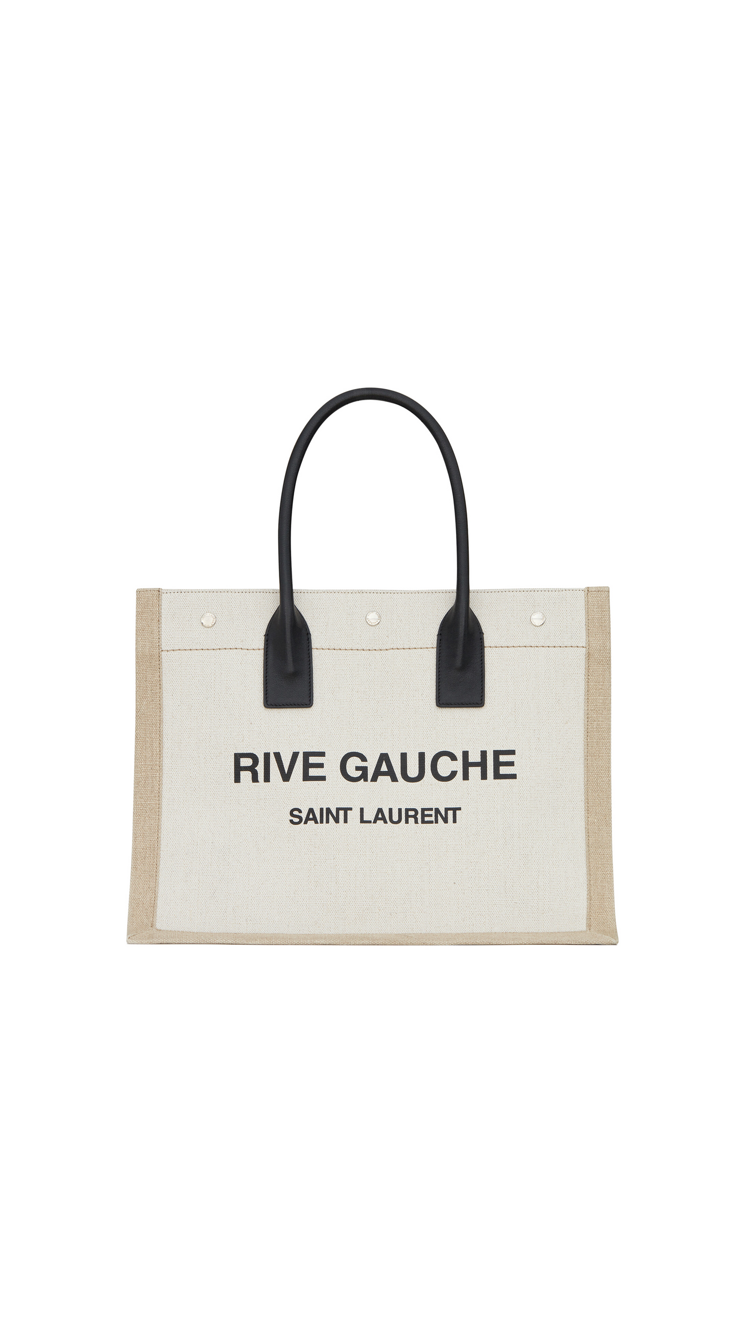 Rive Gauche Small Tote Bag in Linen and Leather - Greig/Black/Naturel