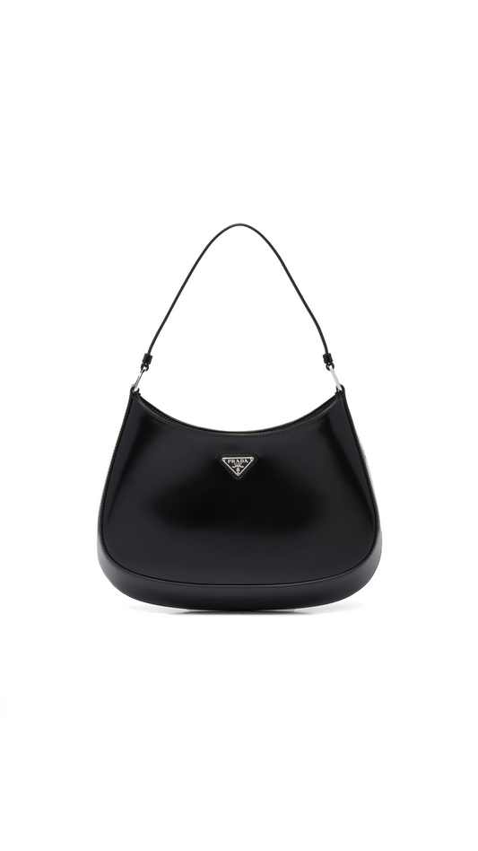 Prada Cleo Brushed Leather Shoulder Bag - Black