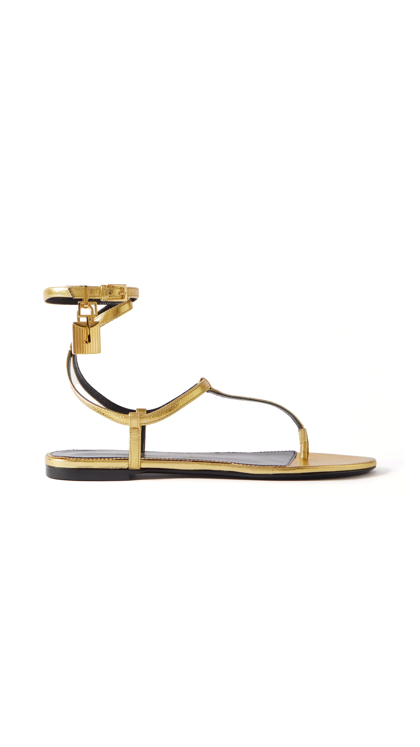 Laminated Nappa Leather Padlock Thong Sandal - Gold