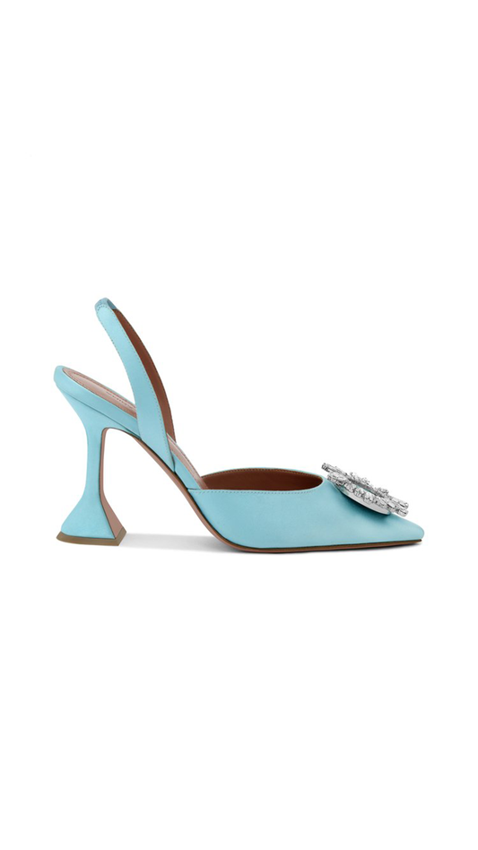 Begum Slingback Satin Pump with Embellishment - Turquoise