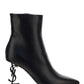 Opyum Booties in Leather with Heel - Black