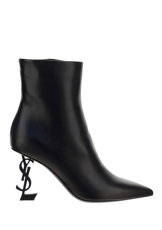 Opyum Booties in Leather with Heel - Black