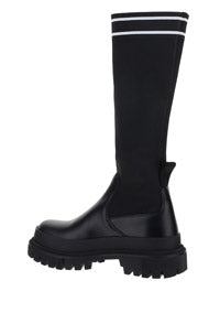 Calfskin and Stretch Mesh Boots - Black