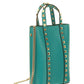 Rockstud Calfskin Leather Pouch With Chain - Marine Green