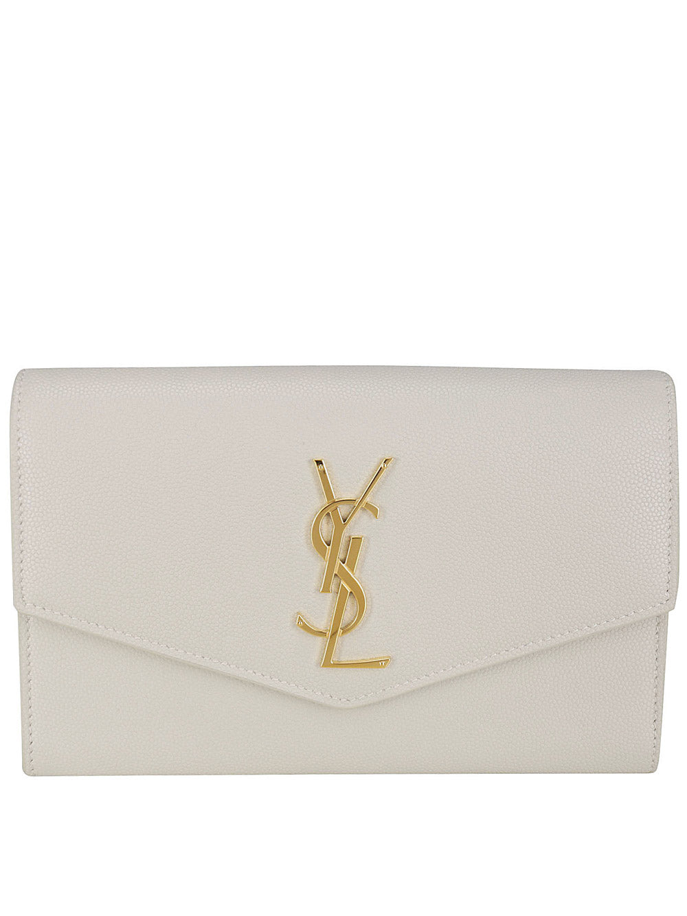 Uptown Chain Wallet In Grain De Poudre Embossed Leather - White