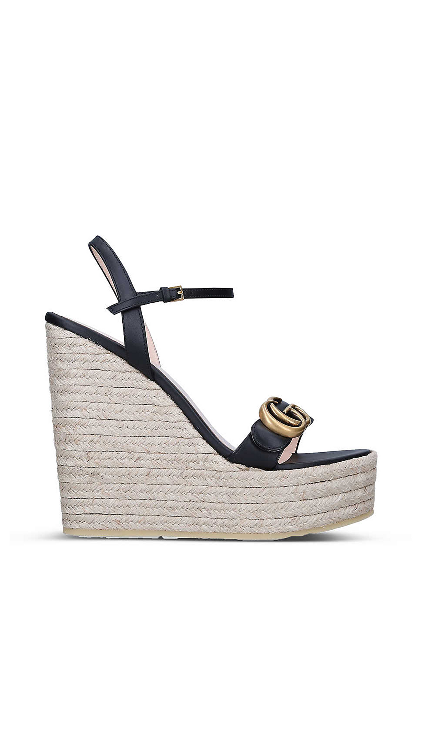 Leather Platform Espadrilles - Black