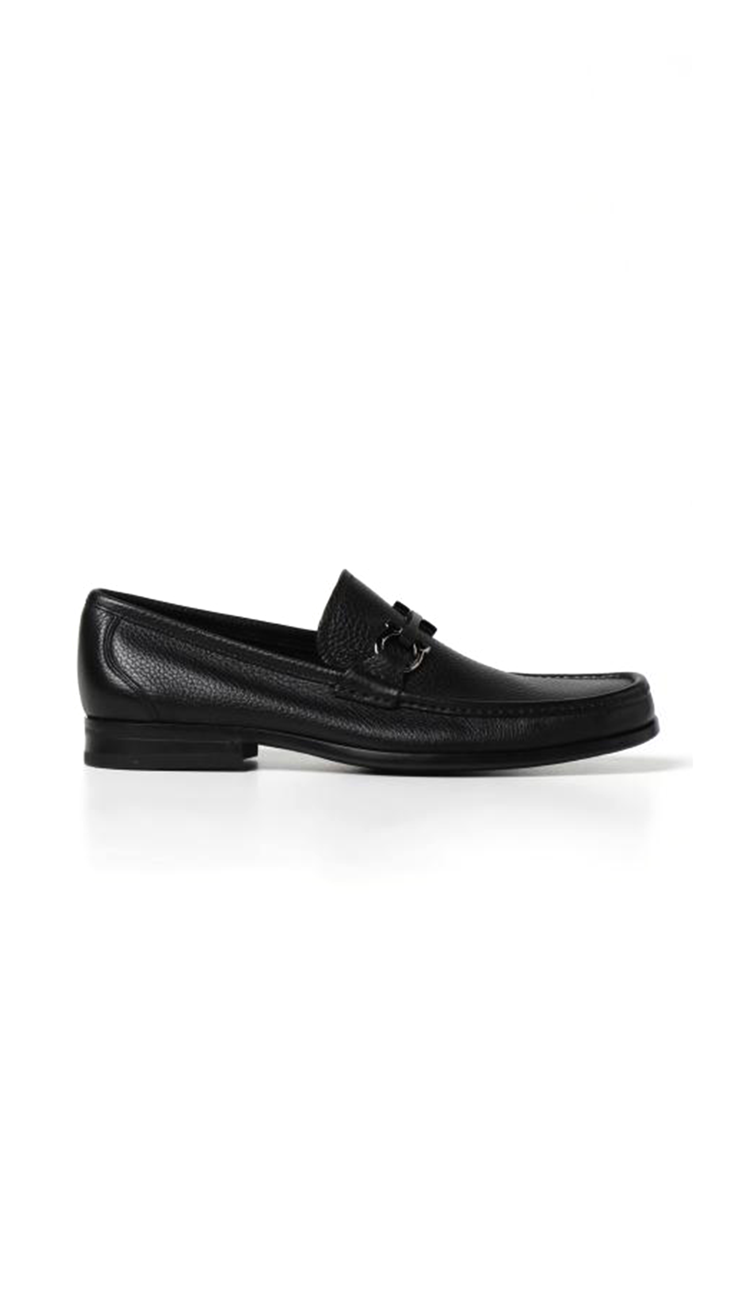 Grained Leather Moccasin with Gancini Ornament - Black