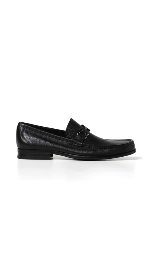 Grained Leather Moccasin with Gancini Ornament - Black