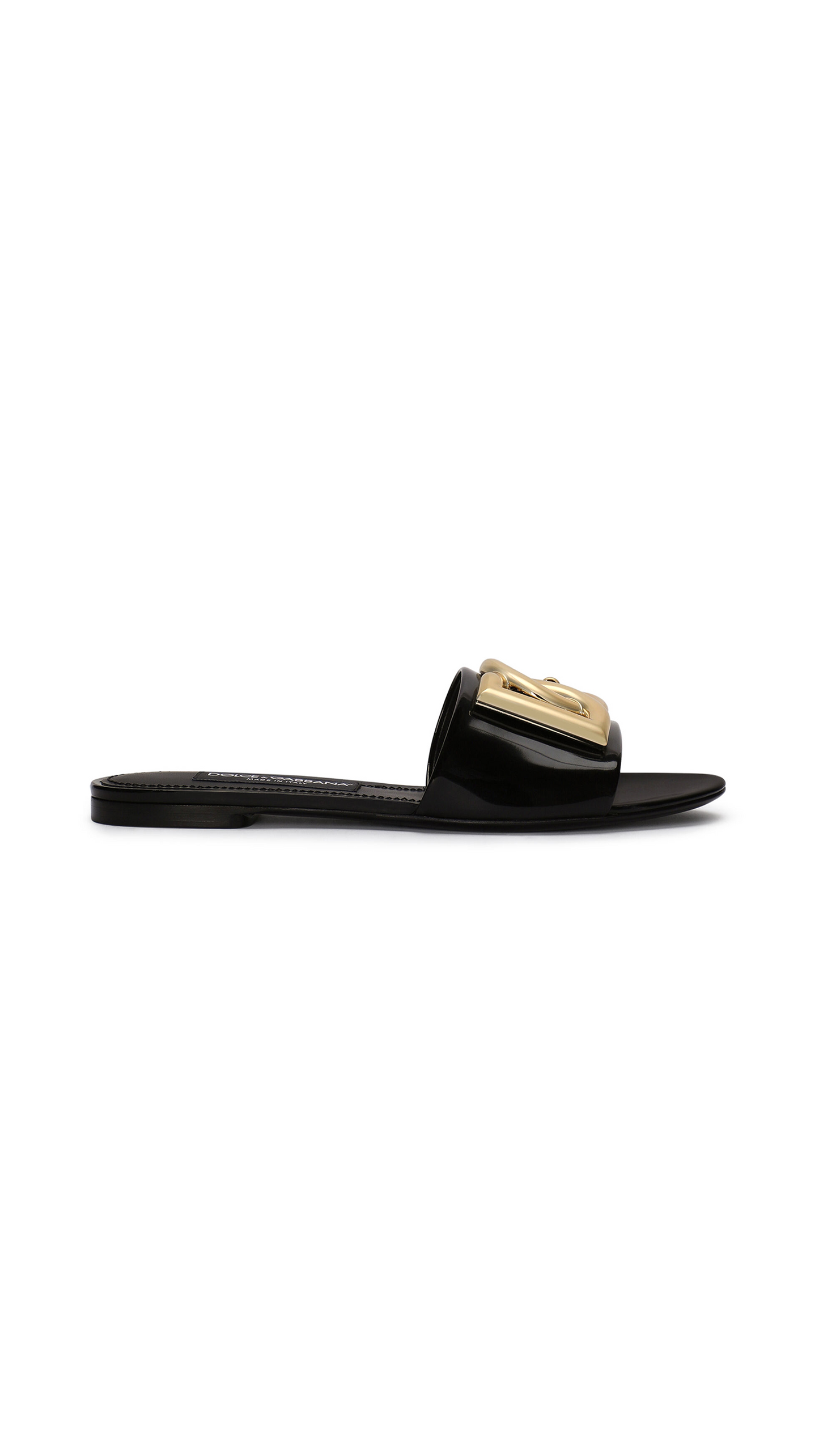 Polished Calfskin Sliders with DG Logo - Black