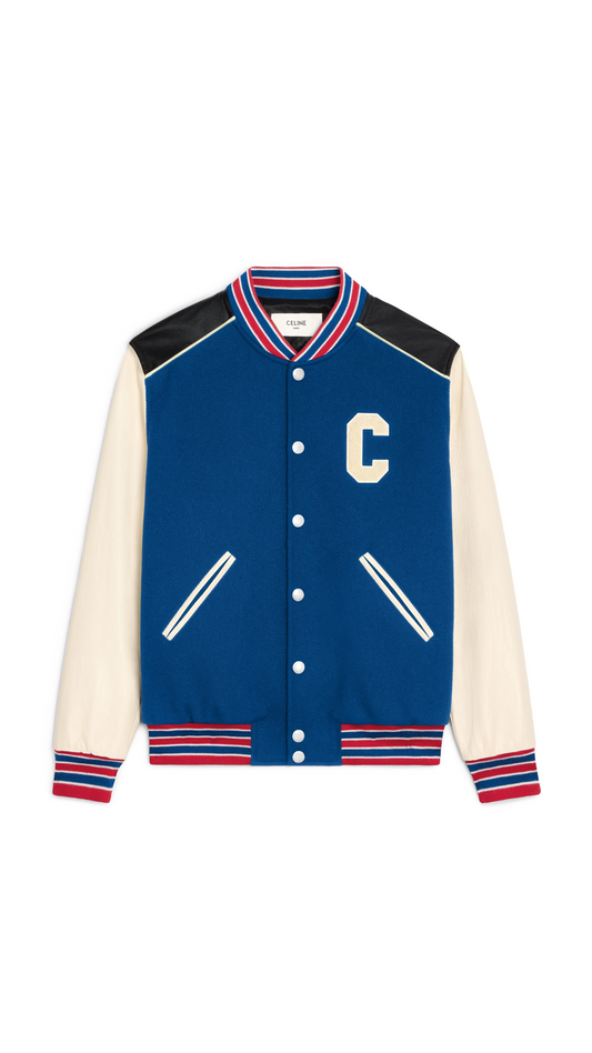 Oversized Teddy Jacket in Textured Wool - Cobalt