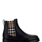 Vintage Check Detail Leather Chelsea Boots - Black