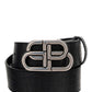 BB Large Belt in Embossed Crocodile Leather & Palladium Buckle - Black