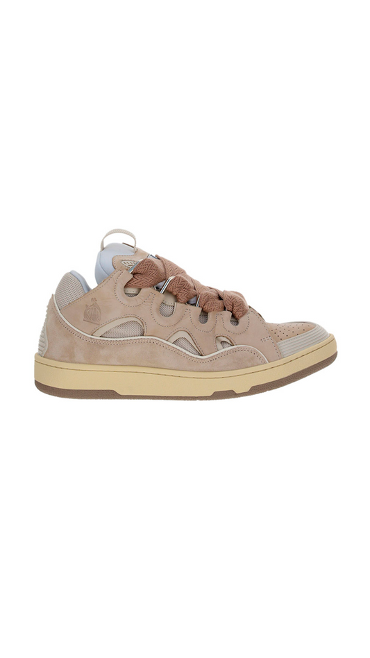 Leather Curb Sneakers - Dusty Pink/Brown