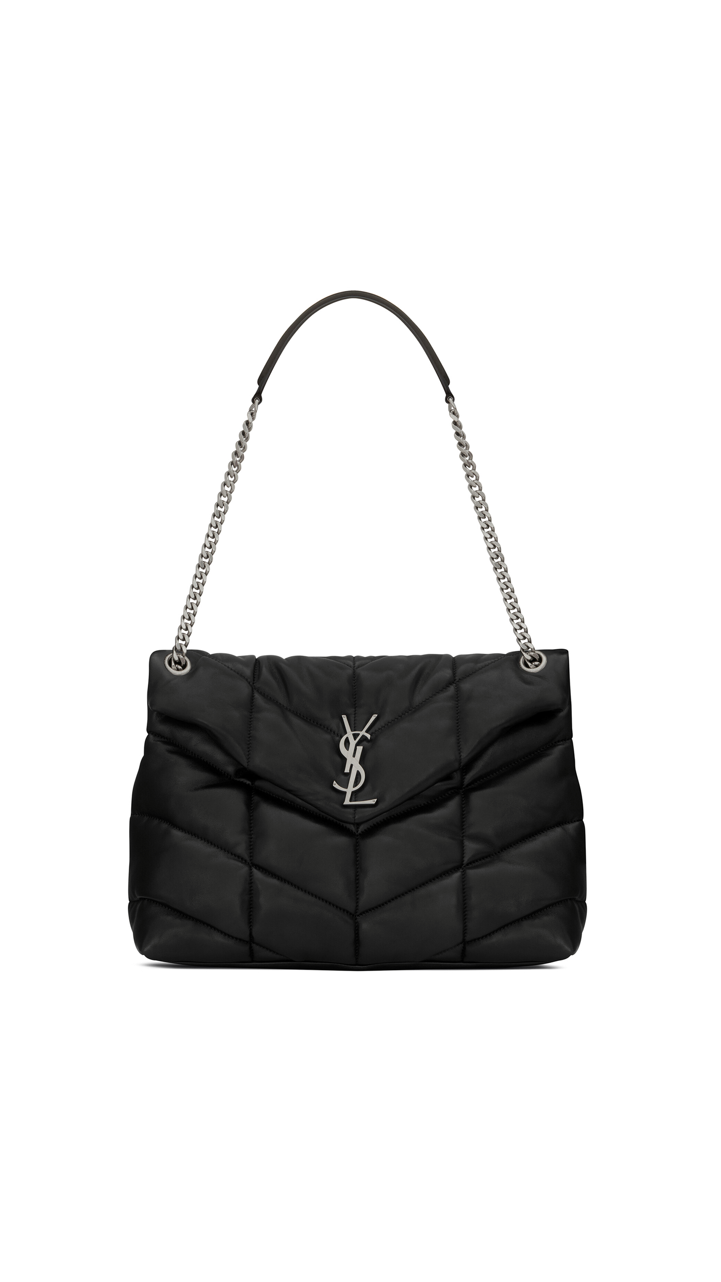 Puffer Medium Chain Bag in Quilted Lambskin - Black