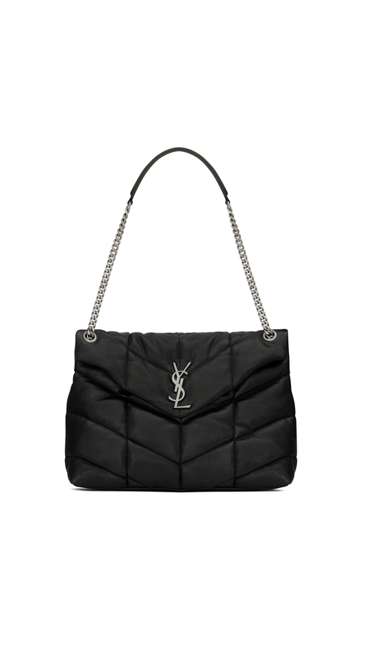 Puffer Medium Chain Bag in Quilted Lambskin - Black