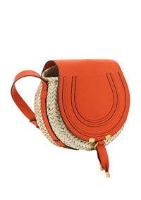 Small Marcie Cross-body Basket in Hand-Braided Raffia & Small Grain Calfskin - Rusted Orange
