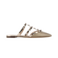 Rockstud Grainy Leather Mule - Gold