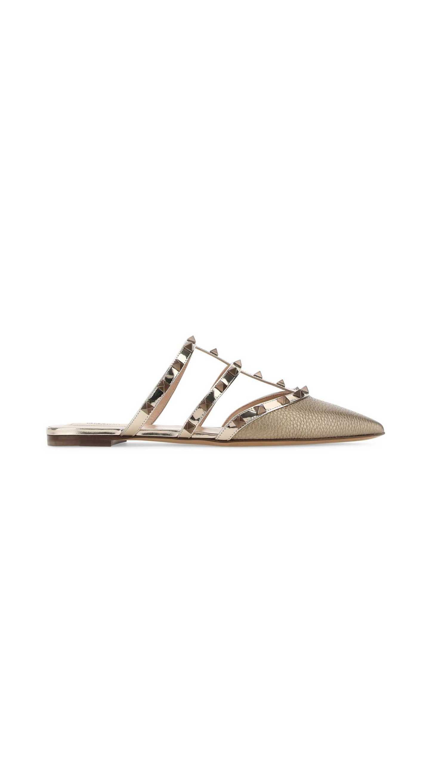Rockstud Grainy Leather Mule - Gold