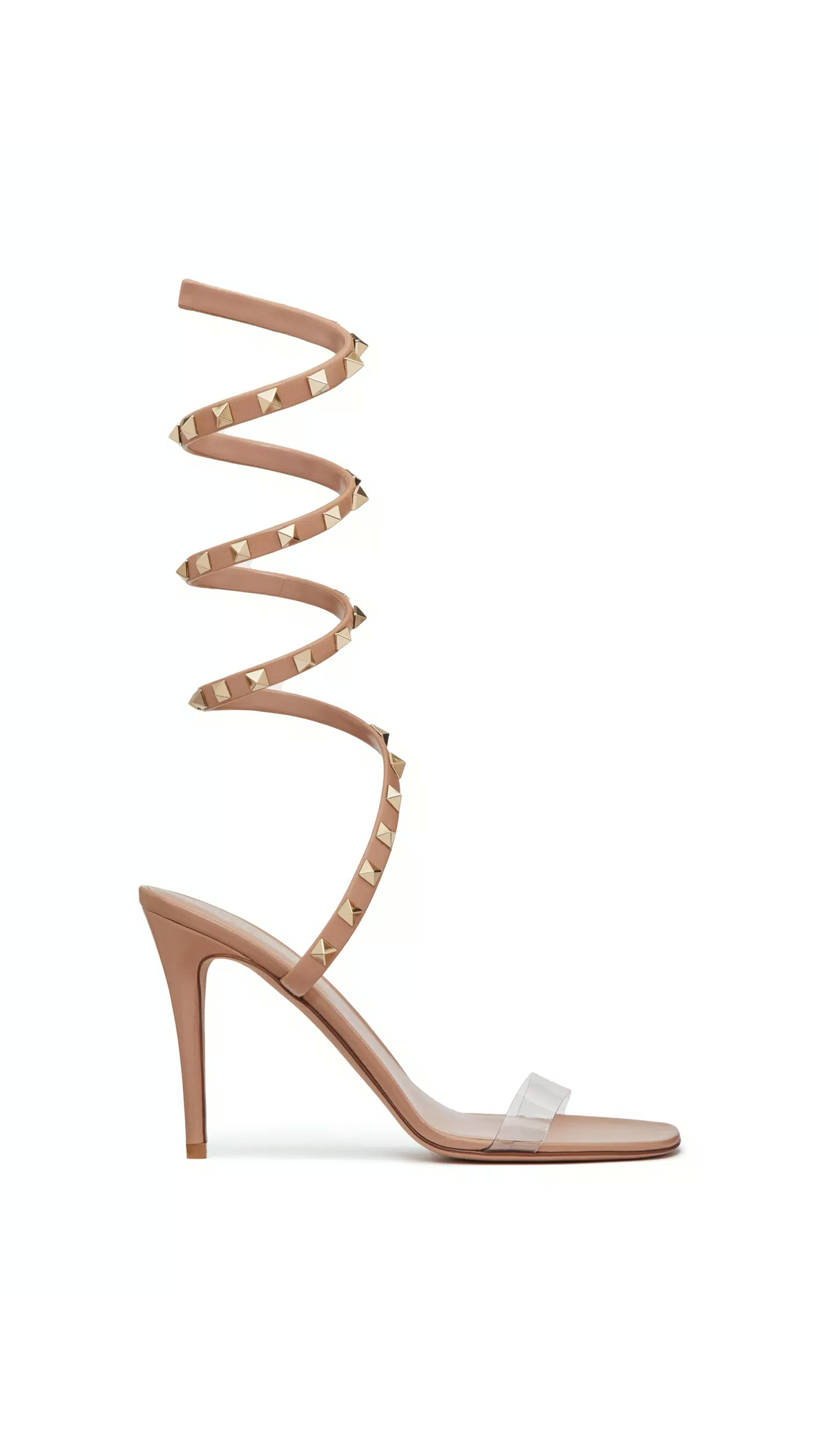 Rockstud Kidskin Sandal 100MM - Rose Cannelle