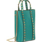 Rockstud Calfskin Leather Pouch With Chain - Marine Green