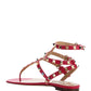 Rockstud Sandal in Calfskin Leather - Red