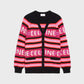 Embroidered Ski Jacquard Wool Cardigan - Black/Pink